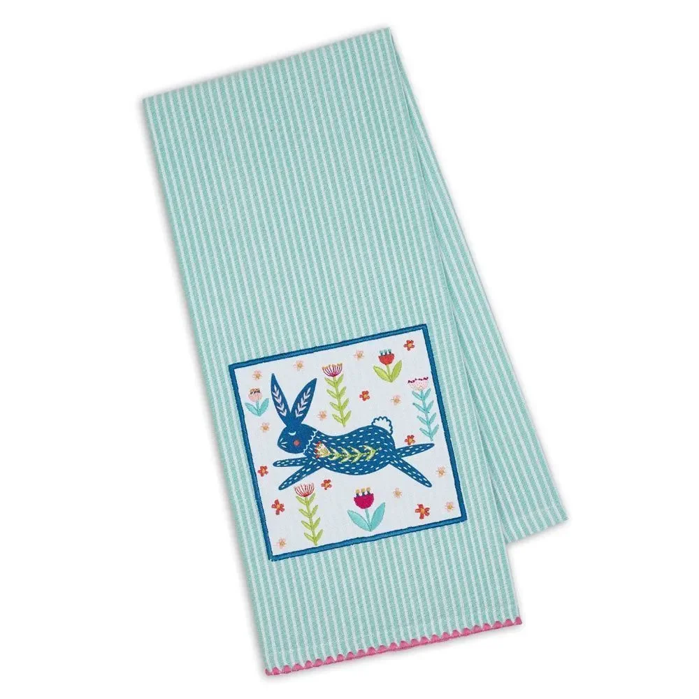 Design Imports Set of 3 Easter Folk Art Design Towels Cotton 18 x 28 Striped - Picture 4 of 6